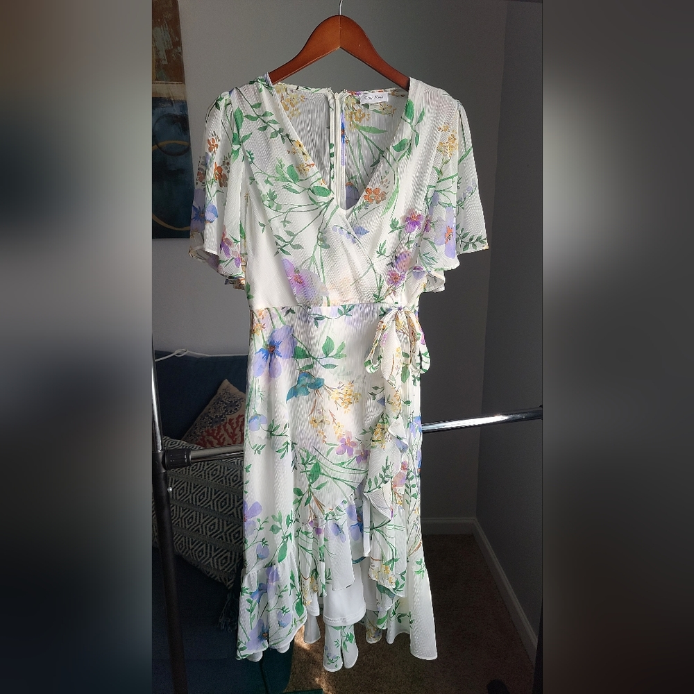 Calvin Klein Floral Print Faux Wrap Hi Low Dress WOMEN'S size 6